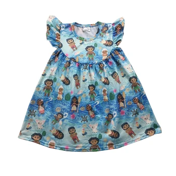 

blue color cartoon pattern dresses cute baby girls pearl dress for summer