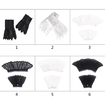 

Fresh Style Women Girls Hollow Out Floral Lace Horn Cuff with Imitation Pearl Button Detachable Sweater Fake Sleeve Writband