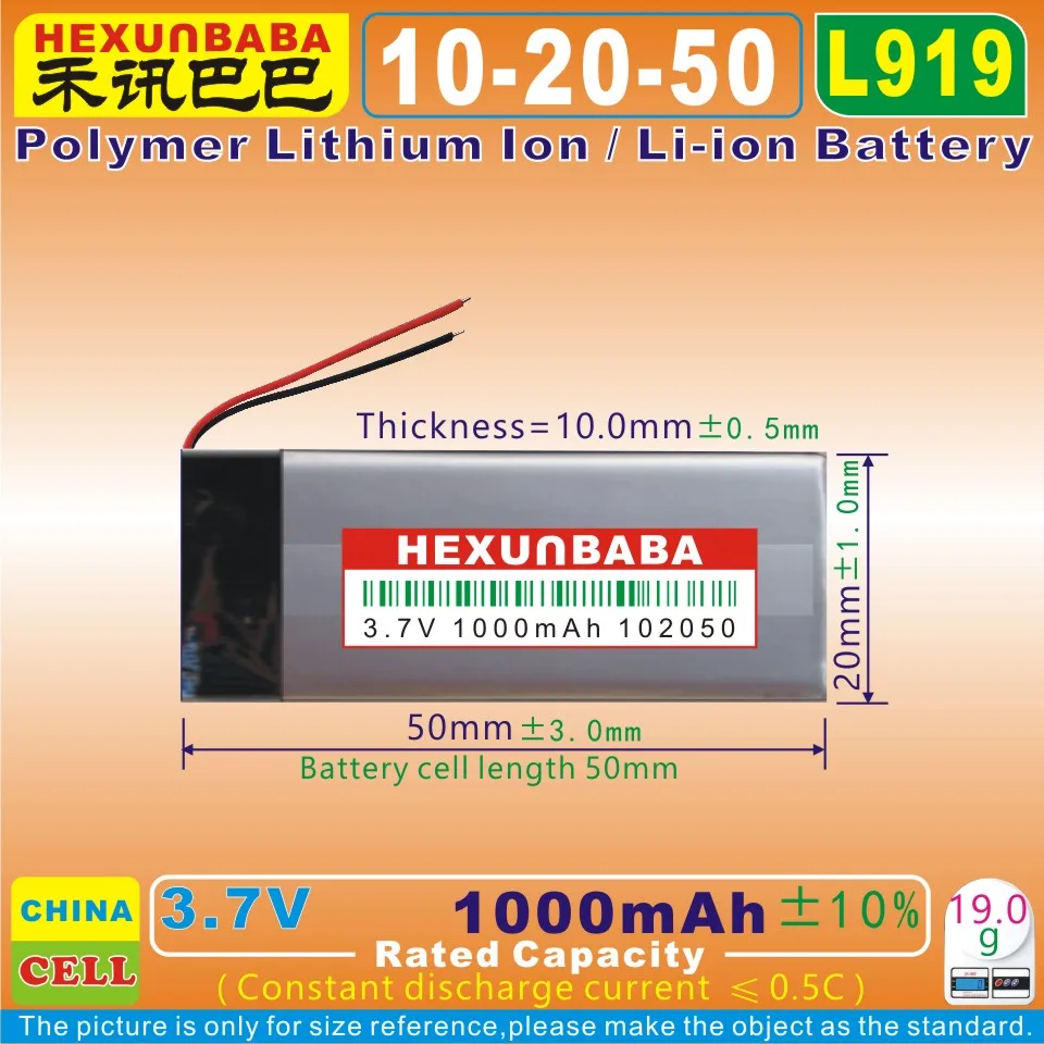 2pcs [L919] 3.7V 1000mAh [102050] Polymer Lithium Ion Battery For CAMERA Record PENBluetooth EarphoneMP3 | Электроника