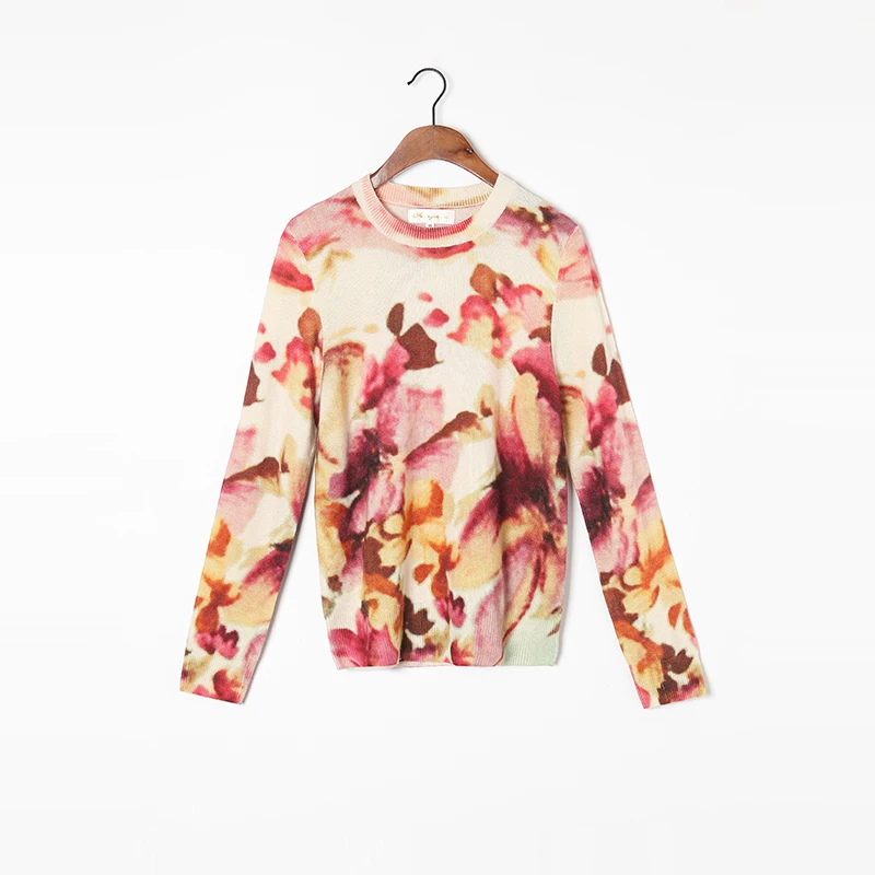

Bogeda 100 Cashmere Sweater Women Round Neck Gold Print Floral Pullovers Natural Fabric Soft Warm High Quality Free Shipping