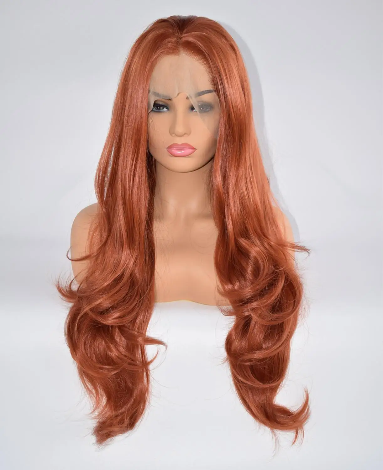

Fantasy Beauty Women's #360 Copper Red 13x3 Lace Front Wigs Synthetic Glueless Long Wavy Free Part Half Hand Tied Wigs
