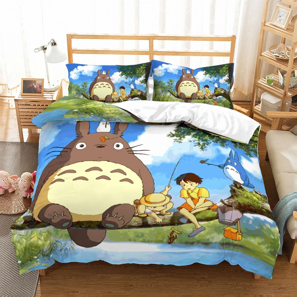 

High Quality 3D My Neighbor Totoro Duvet Cover with Pillow Cover Bedding Set Anime Bed Set for Kids and Adults Bedroom Decor