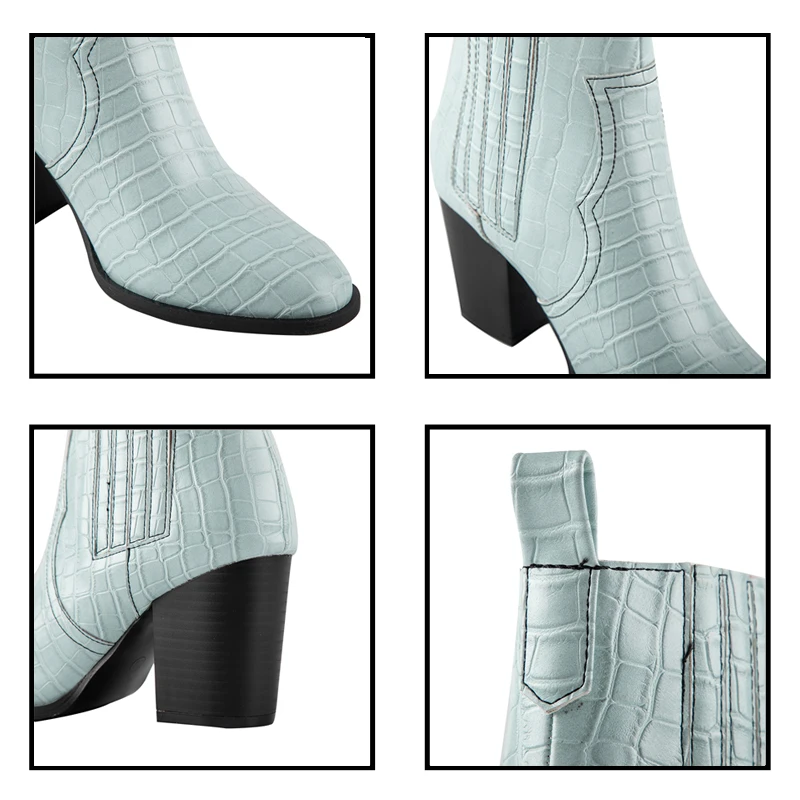 LALA IKAI/женские зимние ботильоны на квадратном каблуке; Цвет Синий; осенние ботинки из искусственной кожи и флока; Bota Feminina; ботинки на среднем каблуке-шпильке; XWC4051-4