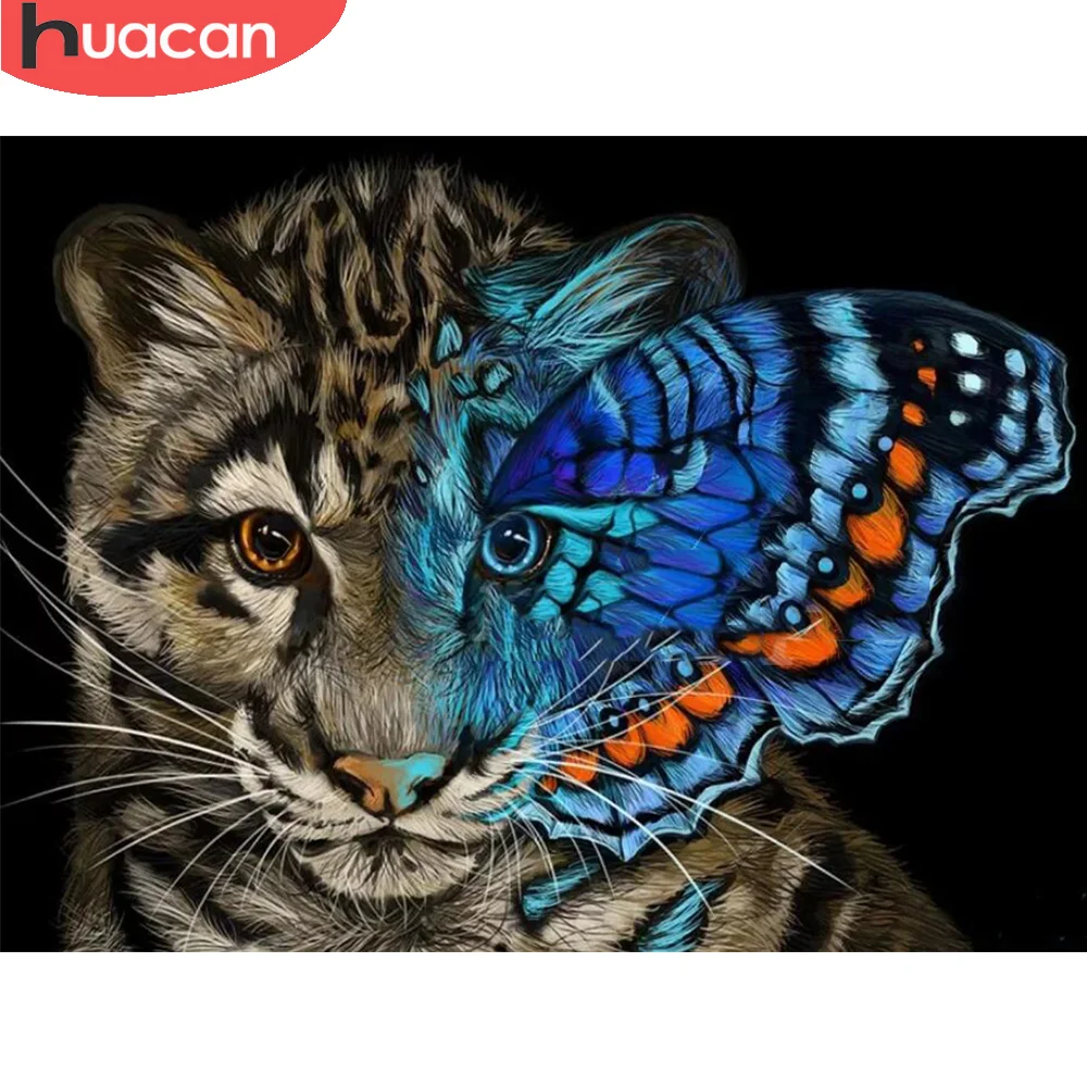 HUACAN DIY алмазная живопись 5D Тигр бабочка полная дрель вышивка животное Новое