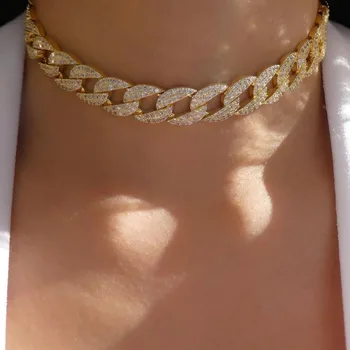 

Pjx Fashion Cuban Link Chain Choker Necklace with Micro Cubic Zircon Chunky Chain Necklace Hip Hop Jewelry for Women
