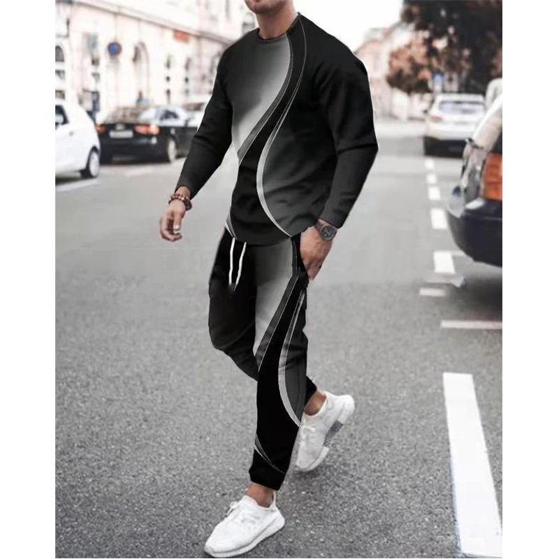 Spring Autumn Men's Set Casual Sportswear Fashion Male Running Suit Men Long-sleeved T-shirt+Sports Trousers 2-Piece Plus Size Spring Autumn Men's Set Casual Sportswear Fashion Male Running Suit Men Long-sleeved T-shirt+Sports Trousers 2-Piece Plus Size