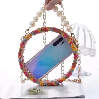 

Acrylic Transparent Woven Bag DIY Hand-woven Bag Kit Crocheted Wool Fashion Ins Round Bag Messenger Bag For Party Shopping Beach