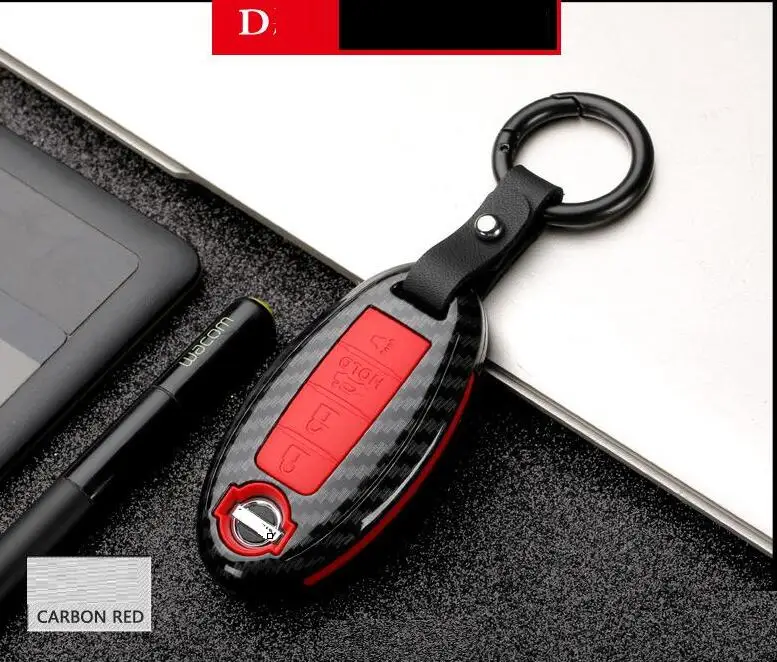 D Carbon Red Углеродное волокно ABS оболочка автомобиля дистанционного ключа чехол для Nissan Qashqai J10 J11 X-Trail t31 kicks Tiida Pathfinder муранское Примечание Juke - Название цвета: D Carbon Red