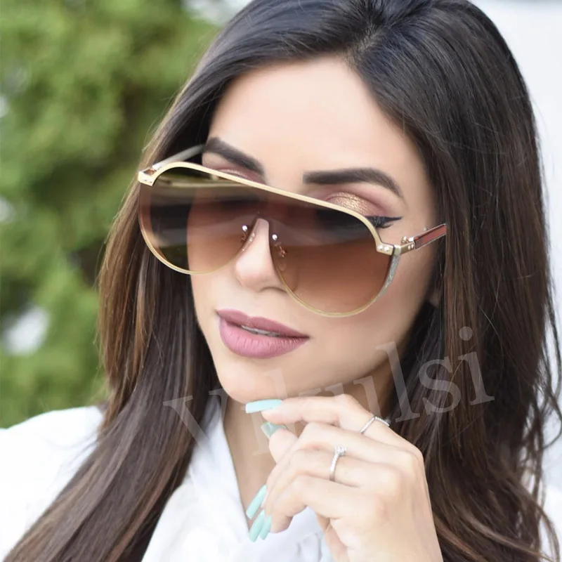 

Oversize One Piece Sunglasses Women Men 2019 New Luxury Brand Vintage Pilot Sun Glasses Man Goggle Gradient Sunglasses UV400