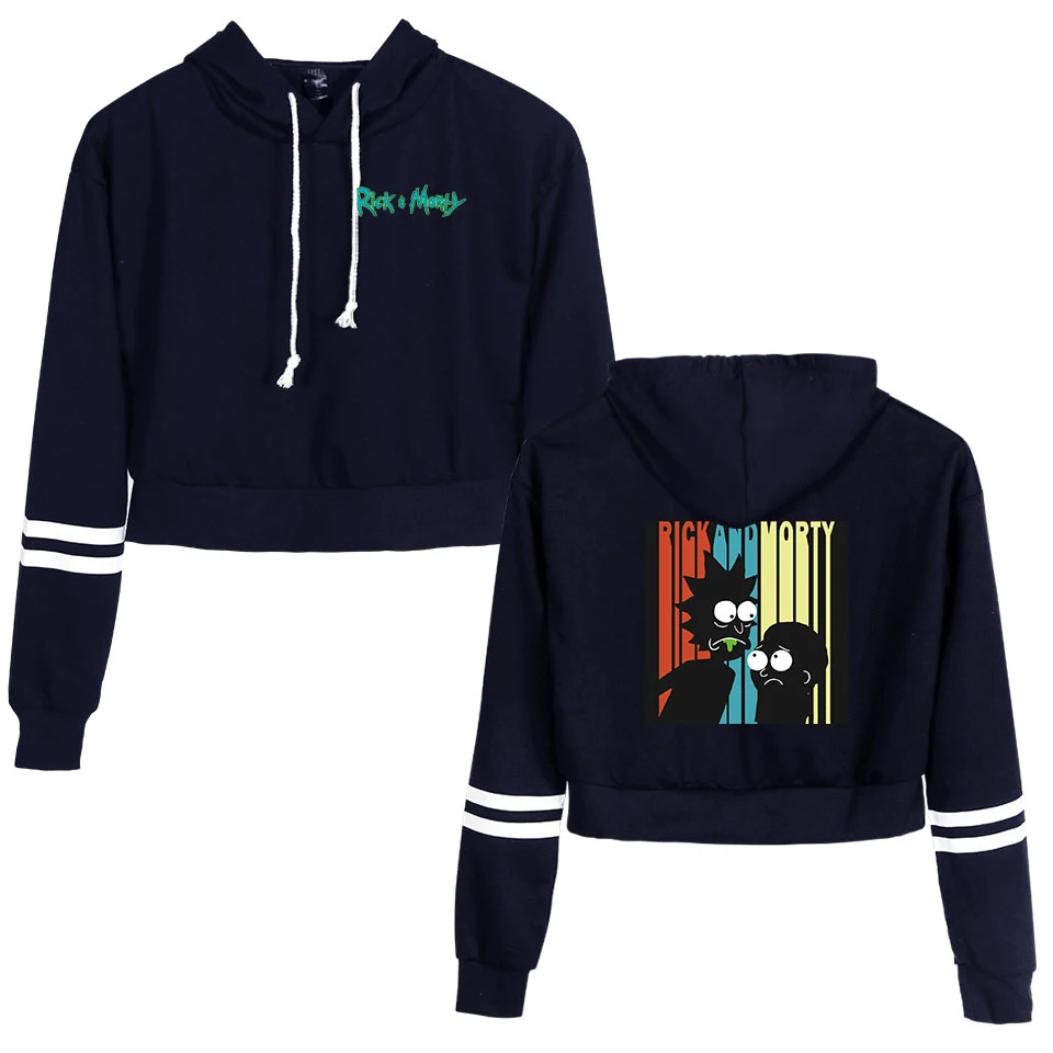 Tanie Rick i morty wydrukowano z długim rękawem krótkie bluzy z kapturem kobiety bluza z kapturem krótki top 2019 gorąca sprzedaż casualowe w stylu streetwear ubrania