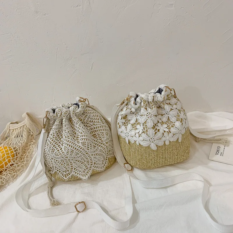 

Small Bag Women's 2019 New Style Korean-style Versatile Straw Lace Bucket Bag Summer Hipster Shoulder WOMEN'S Bag