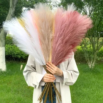 5Pcs 100/70cm Artificial Pampas Grass Bouquet New Year Holiday Wedding Party Home Decoration Plant Simulation Dried Flower Reed 1