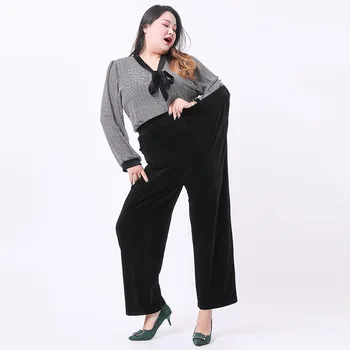

Spring Fall Elegant Velvet Wide Leg Pants Female High Waist Straight Long Trousers 5XL 6XL 7XL Loose Plus Size Sports Pants