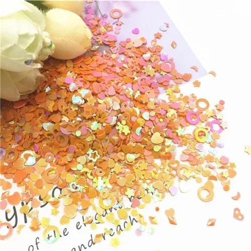 Микс Звезда Сердце Слива точка форма блесток 1-5 мм многоцветный ногтей ПВХ свободные блестки пайетки DIY Дизайн ногтей Конфетти Свадебный декор 10 г - Цвет: Mix Size Orange
