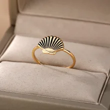 

Retro Shell Rings For Women Men Stainless Steel Gold Silver Color Finger Ring Vintage Punk Couple Jewerly Birthday Gift anillos