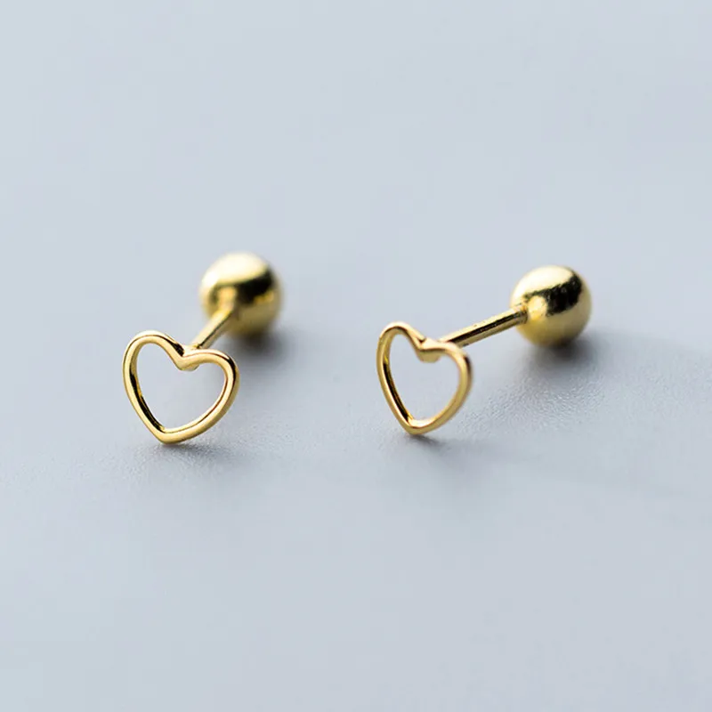 INZATT Real 925 Sterling Silver Minimalist Hollow Heart Bead Stud Earrings For Fashion Woman Party Cute Fine Jewelry Accessories