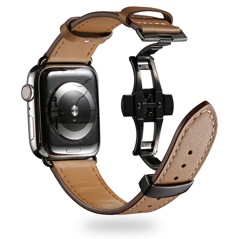 Ремешок из коровьей кожи для Apple Watch ремешок 44 мм браслет iwatch серия 5 4 3 2 1 Роскошная стальная пряжка 42 мм петля 38 мм Замена 40 мм - Цвет ремешка: LightBrown Black