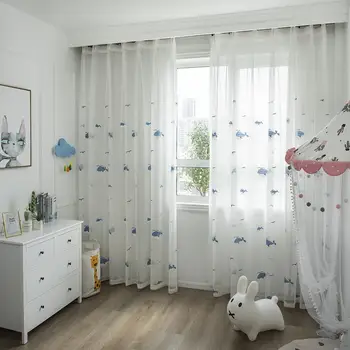 

Whale Embroidered Curtain Three-dimensional Polyester Breathable Window Screening Shading Heat Insulation Curtains For Bedroom