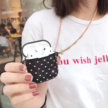 

Luxury Rhinestone PC hard case for Apple Airpods 2 1 Shockproof Protecive Case Cover with Chain For Airpods 1 2 Fashion Cases