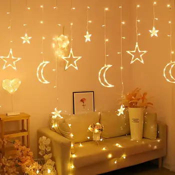 

220V 3.5M LED Star Curtain String Lights Star Moon Lights Colorful Interior Lighting For Room Curtain Decoration For Home
