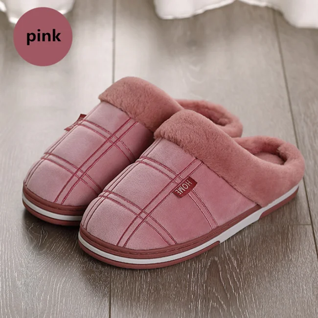 Women Pink Мужские зимние меховые тапочки; нескользящие домашние плюшевые тапочки на плоской подошве; сезон осень; мягкие домашние вьетнамки из флока; водонепроницаемые мужские теплые меховые ботинки для взрослых - Цвет: Women Pink
