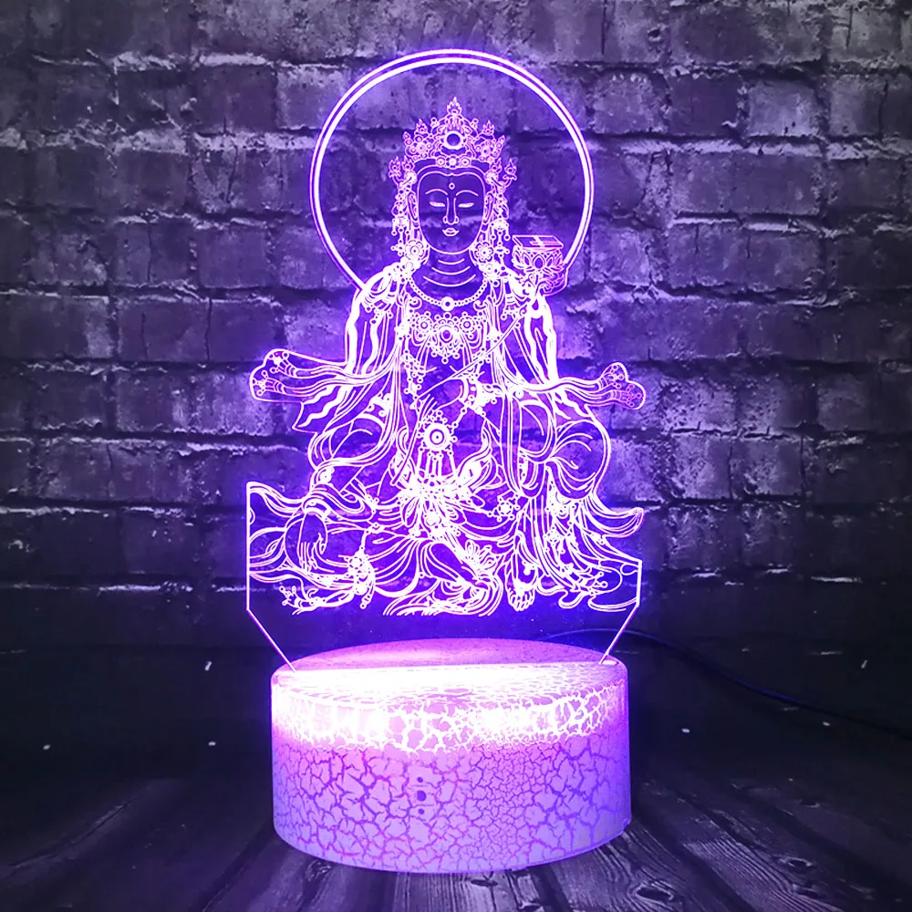 Светодиодный ночник религиозные верования 3D популярная Avalokitesvara лампа Будды домашний декор трещина Иллюзия для настроения Лава праздник друг подарок