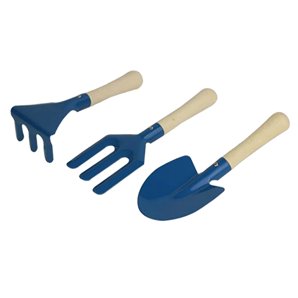 3pcs Mini Metal Rake Shovel Fork Set Garden Tool for Kids Children Beach Sandbox Toy Safe Gardening Equipment