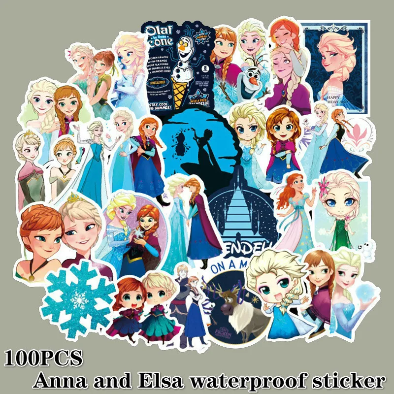 

100PCS Not Repeating Waterproof Sticker Princess Anna and Elsa Laptop Skateboard Bicycle Stickers for Kids