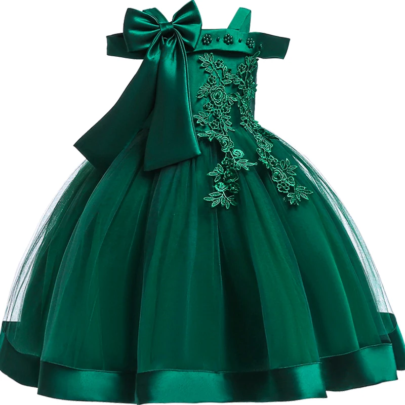 Для маленьких девочек 3D цветок вышивка шелковое платье принцессы для Свадебная вечеринка пачка с бантом Детские платья для девочек одежда детск - Цвет: D1020-Green