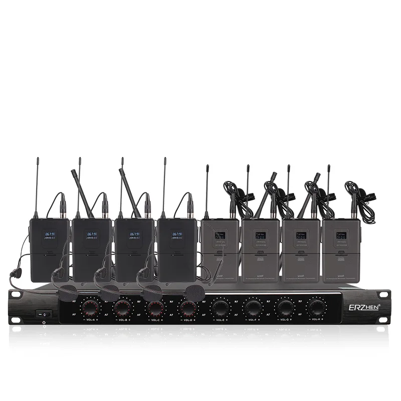 

Professional wireless microphone system 4 lavalier type 4 headset microphone dedicated stage performance church school