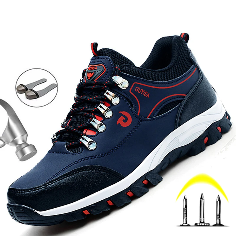 Zapatillas de trabajo transpirables con punta de acero para hombre, zapatos de seguridad indestructibles, antiperforación