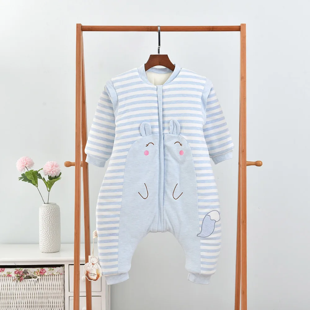 Синий Baby Sleeping Bag Colored Cotton Split Leg Baby Jumpsuit Detachable Sleeve Thicker Sleepsacks Warm Autumn Winter Cute Fox - Цвет: Синий