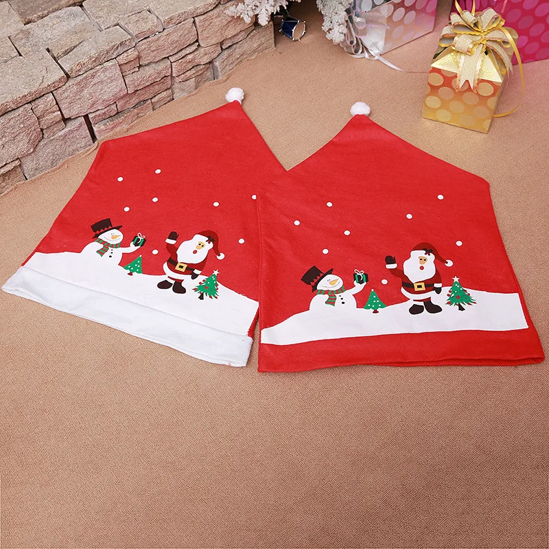 Chair Cover Dinner Dining Table Santa Claus Snowman Red Cap Ornament Chair Back Covers Christmas Decor New Year Xmas Supplies
