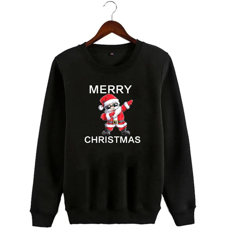 Women Christmas Sweatshirts Hoodies Santa Claus Printed Casual Pullover Cute Jumpers Top Long Sleeve O-Neck Fleece Tops