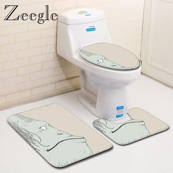 

Zeegle 3Pcs Toilet Set Anti Slip Bathroom Carpet Toilet Pedestal Rug Foot Mat Absorbent Toilet Saet Cover Washable Bath Mat Set
