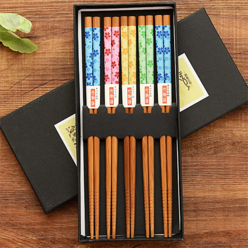 5 пары/компл. Нескользящие многоразовые палочки для еды из натурального бамбука в