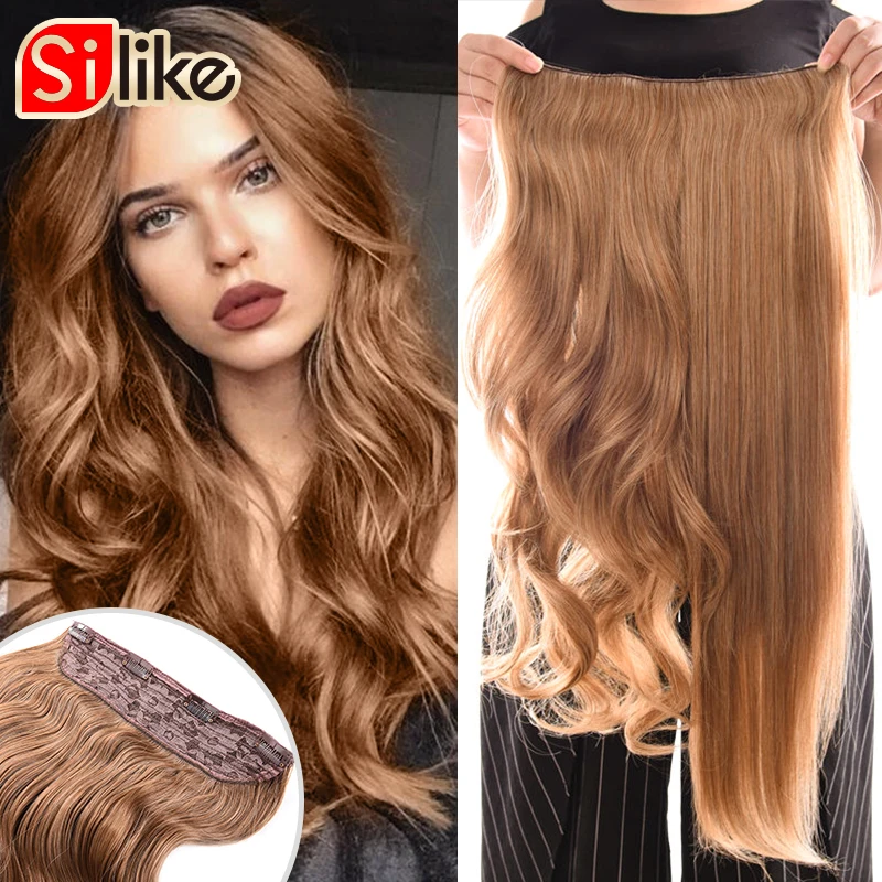 Silike 32inch Synthetic Wavy Clips in One Piece Hair Extensions 17Colors Heat Resistant Fiber Hair Extension for Women