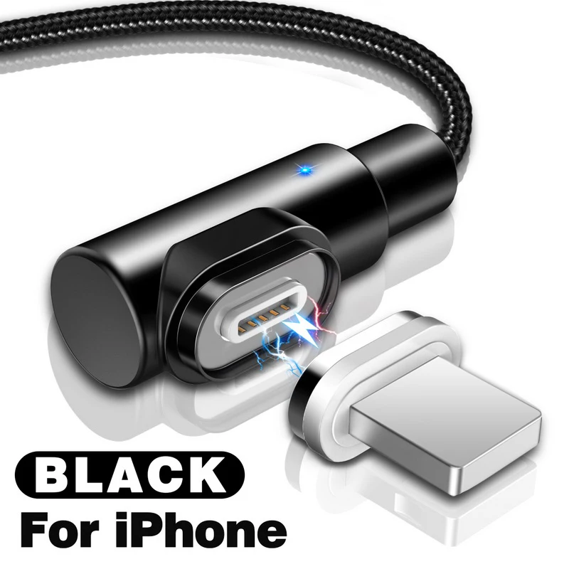 For iPhone Black GETIHU 2.4A Быстрый Магнитный кабель для iPhone XS X XR 7 Micro USB быстрое зарядное устройство Тип C магнит Android шнур телефонный кабель для samsung - Цвет: For iPhone Black