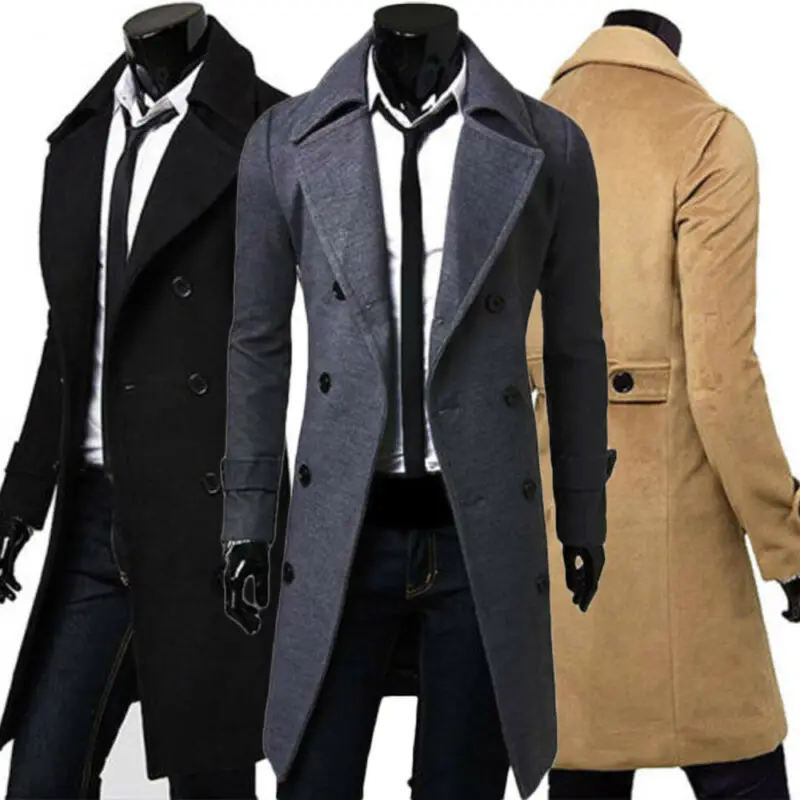 2019 Hirigin Men's Solid Trench Coat Warm Thicken Jacket Button Woolen Peacoat Long Overcoat Tops 2019 Hirigin Men's Solid Trench Coat Warm Thicken Jacket Button Woolen Peacoat Long Overcoat Tops