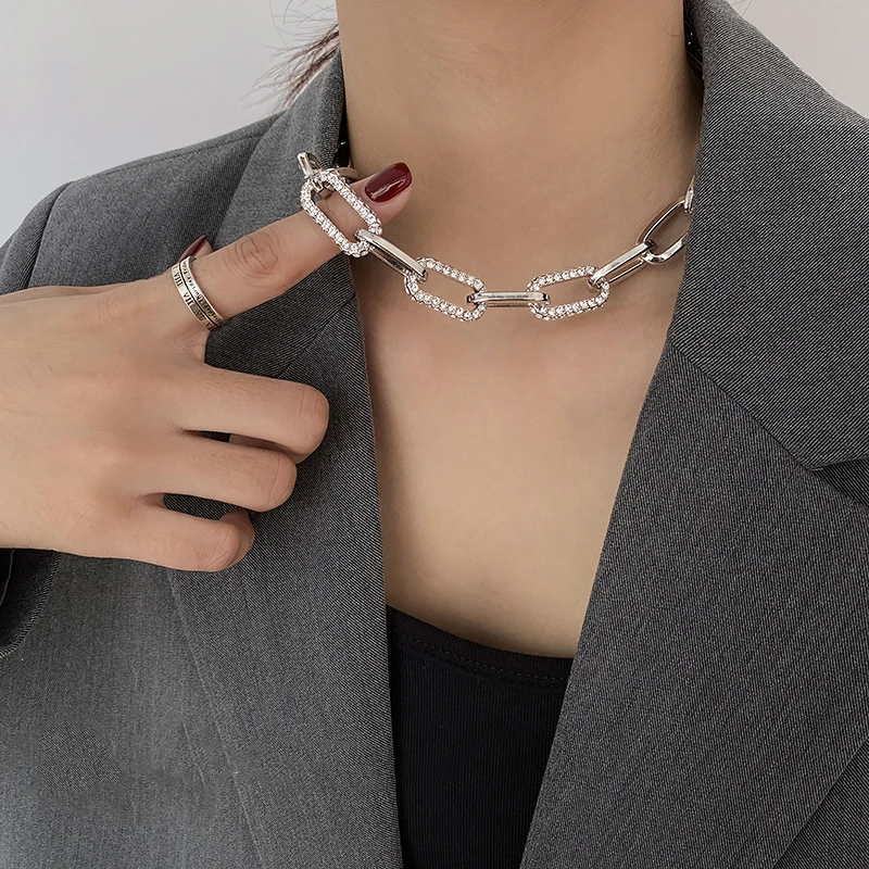 Chunky Silver Chain Link Necklace Statement Necklace 