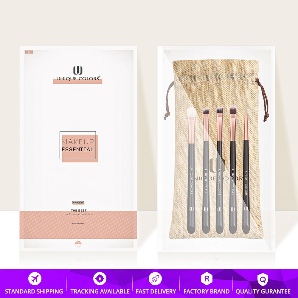 

Basic Makeup Brush Set 5pcs Essential Eye Brush Set Eyeshadow Eyeliner Eyebrow Blending Rose gold Make Up Brush Travel Brush Set