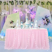 3 Слои светодиодный стол юбка-пачка, украшение для свадьбы, дома, отеля, Украшение стола скатерть твердых Цвет стол Тюлевая юбка вечерние украшения