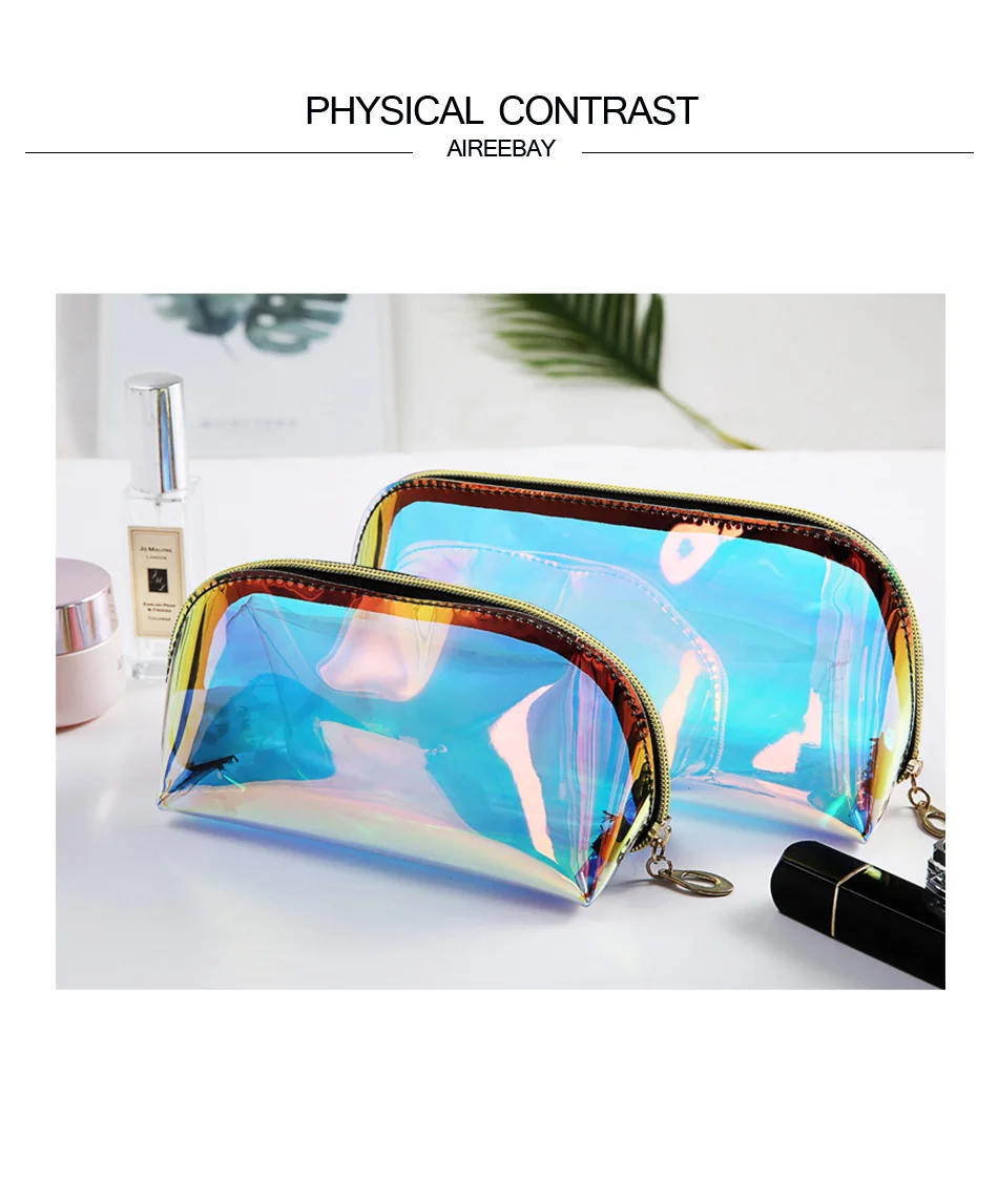 AIREEBAY Лазерная косметичка модный фирменный дизайн голографический прозрачный чехол для макияжа прозрачный, с застежкой на молнии кошелек сумка для туалетных принадлежностей