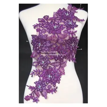

2pcs/lot x Handmade 7Color(Purple Black Red Blue Gold/Cream+)Sequined Beaded 3D Flower Lace Embroidered Appliques Collar PBNC107