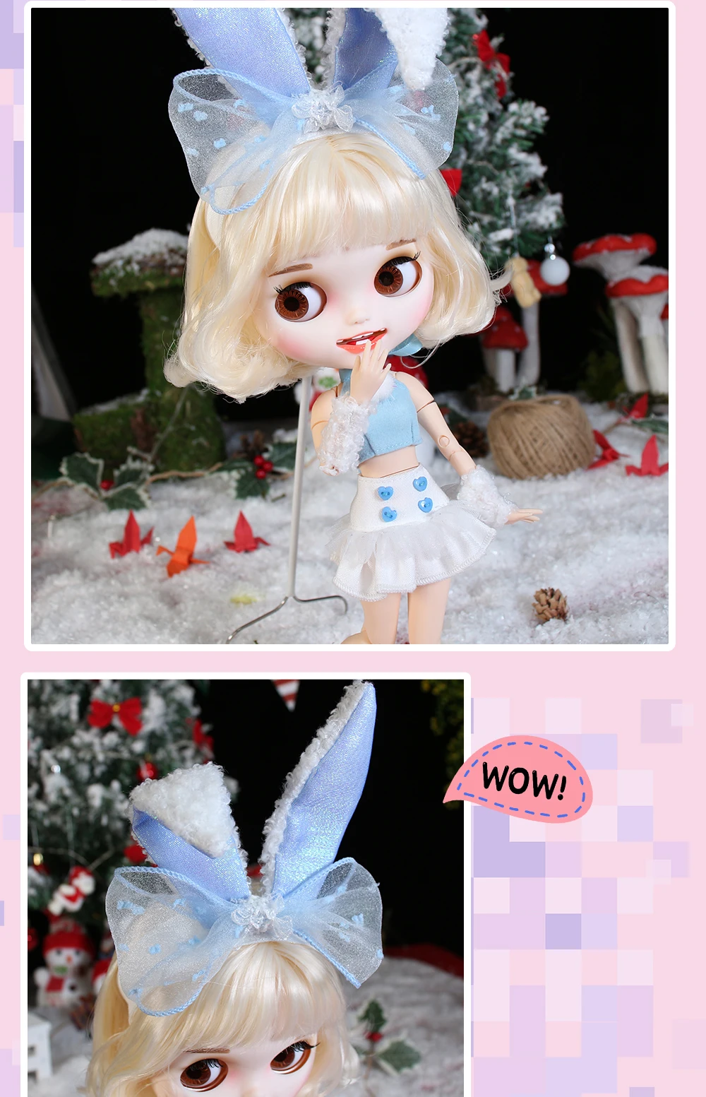 Neo Blythe Doll Top with Skirt With Bunny Headdress 2