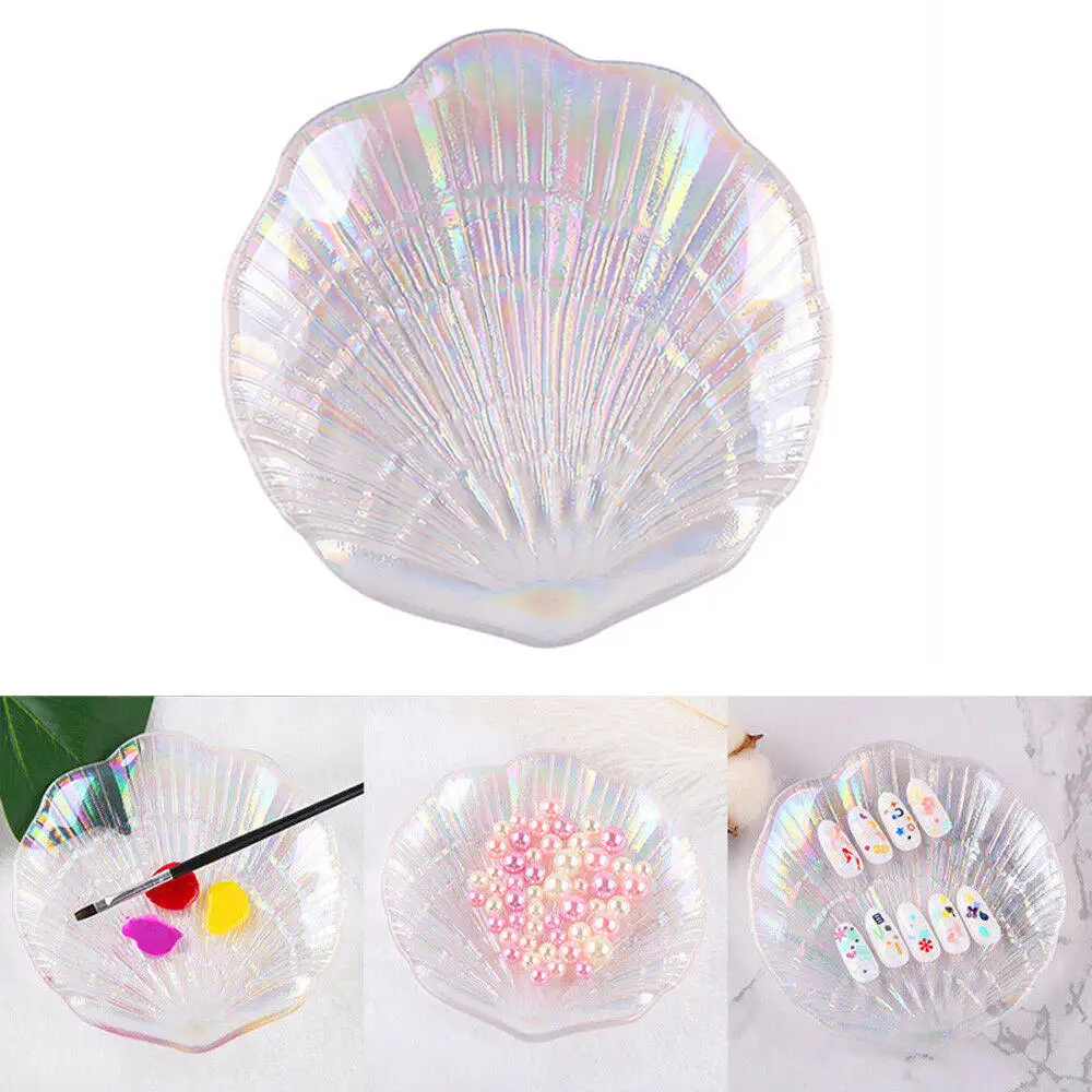 Manicure Crystal Glass Mermaid Shell Dish Nail Art Decoration Board Props Display Dessert Tray Jewelry Nail art Accessories