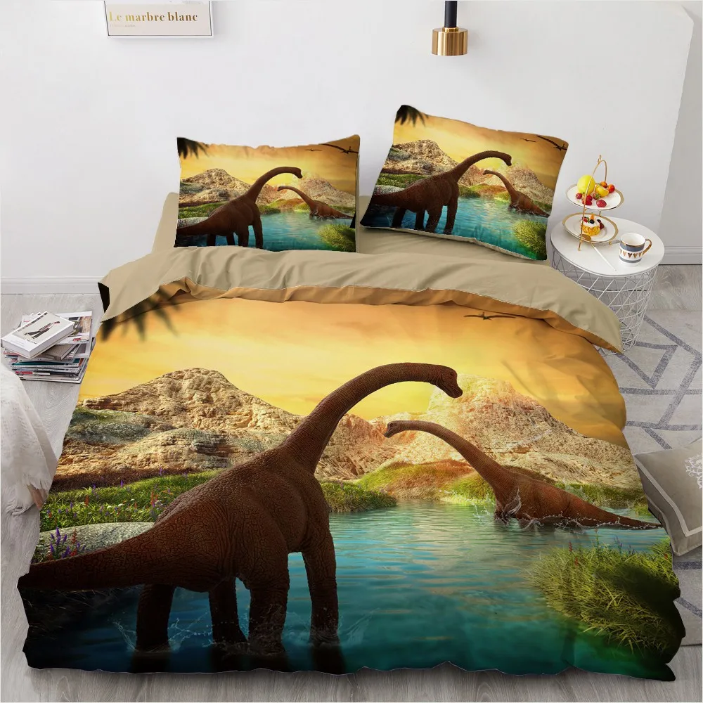 Bedding Sets 3D Custom Duvet Quilt Cover Set Comforter Bed Linen Pillowcase King Queen Full Double Animal Dinosaur Home Texitle | Дом и сад