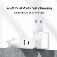 Joyroom 45W Quick Charge 3.0 ชาร์จ USB สำหรับ iPhone Samsung Huawei Xiaomi 2 พอร์ต QC 3.0 Turbo Wall Charger US EU UK ปลั๊กอะแดปเตอร์(China)