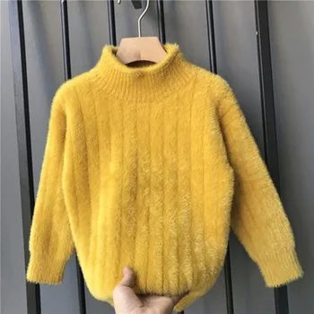 

Autumn and Winter Women and Boys Mink Velvet Sweater Thickening Bottoming Shirt 2020 New Children's Hedging Winter Baby Sweater