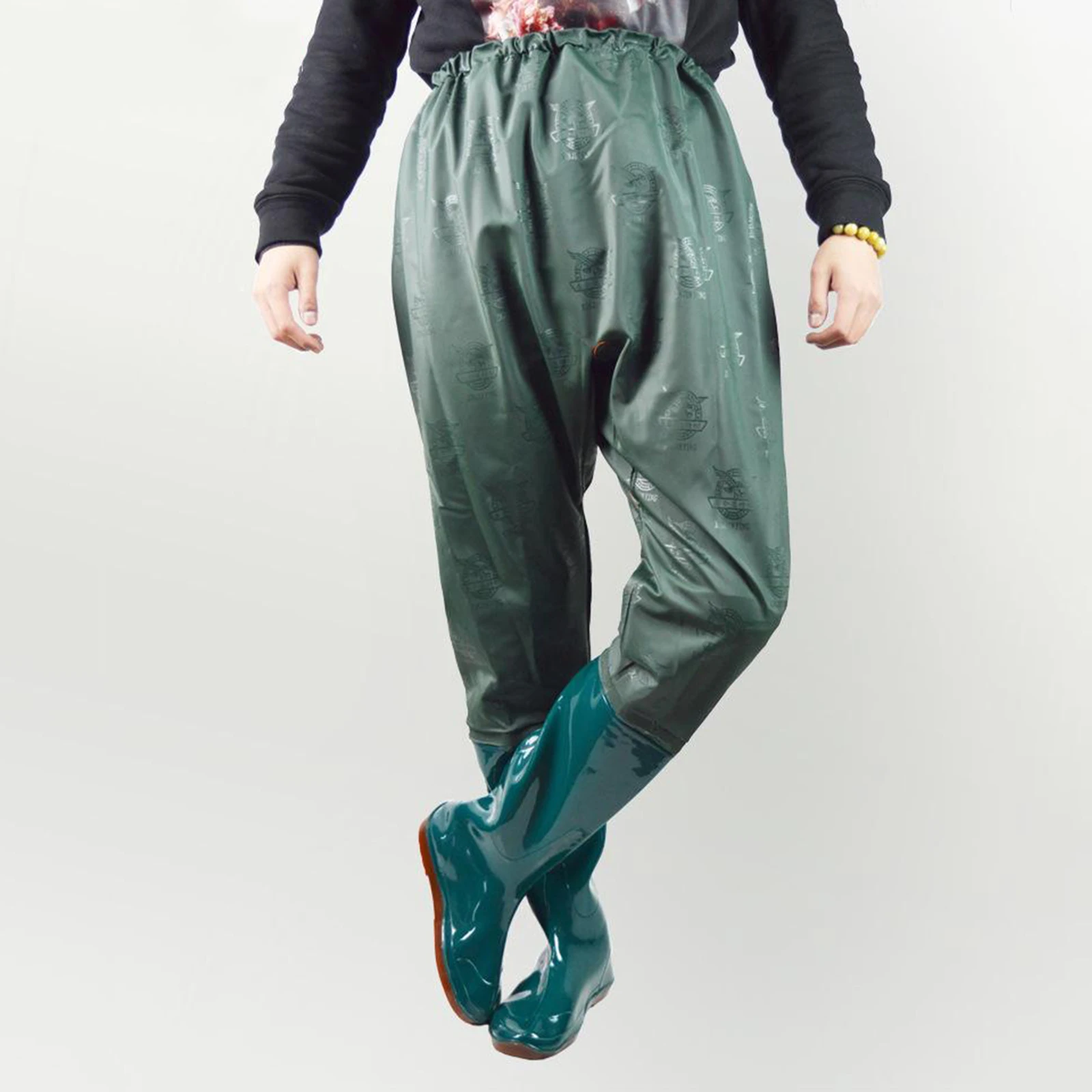 Fishing Waders Fishing Trousers Waist Length Trousers Lower Field Fishing Shoes Waterproof Shoes Wading Green